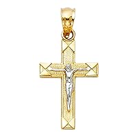 14K 2T Jesus Crucifix Cross Religious Pendant | 14K Two Tone Gold Christian Jewelry Jesus Pendant Locket For Men Women | 20 mm x 11 mm Gold Chain Pendants | Weight 0.8 grams