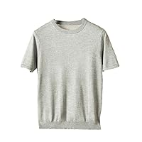 Summer Men's T-Shirts Mulberry Silk Knitted T Shirt Short Sleeve Tops Solid Round Neck Cashmere Pullover Tees