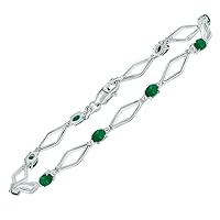 Natural Gemstone and Mined Diamond Star Link Birthstone Bracelet in 925 Sterling Silver (Available in Peridot, Amethyst, Ruby, Emerald and More)