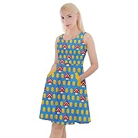 CowCow Womens Unique Digital Printed Maze Cartoon Pixelated Fun Knee Length Skater Dress with Pockets, XS-5XL