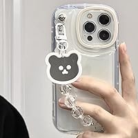 Cute Phone case for iPhone 13 pro max Case Cute Teens Girly with Korean Bear Mirror Phone Charm Aesthetic Clear Girly Phone Case with Built-in Camera Ring Stand for Women Teen Girls