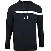 Hugo Boss Men's Soody 1 Black Cotton Logo Hoodie Sweatshirt with White Stripe