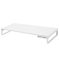 LIHIT LAB A7334-0 Computer Stand, Monitor Stand, USB, Desk Stand, White, Width 23.2 x Depth 10.0 x Height 3.1 inches (59 x 25.4 x 8 cm), USB 3.0 Hub, Load Capacity 33.1 lbs (15 kg)