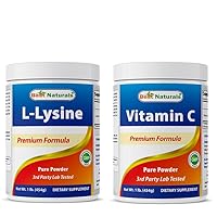 Best Naturals Lysine Powder 1 Pound & Vitamin C Powder 1 lb