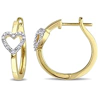 1/10 CT. T.W. Round Cut Clear D/VVS1 Diamond Heart on Hoop Earrings In 14K Yellow Gold Plated With 925 Sterling Silver