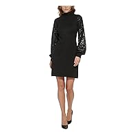 Jessica Howard Womens Black Mock Neck Above The Knee Cocktail Sweater Dress M