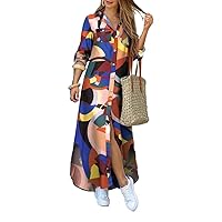 Yeshire Women's Floral Print Button Down Collar Long Shirt Dress Blouse Plus Size Maxi Dress
