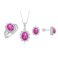 Princess Diana Inspired Matching Set, Sterling Silver Ring, Earrings & Pendant with 18
