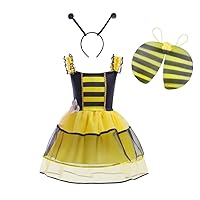 Lito Angels Honey Bumble Bee Fancy Dress Costume Set with Wings and Hair Hoop for Toddler Little Girls Size 4T - 10