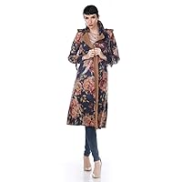 Aris A. Women’s PU Leather Vintage Rose Print Slim Fit Long Trench Coat