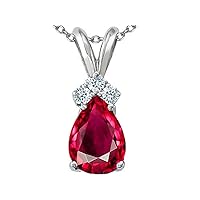 Tommaso Design Pear Shape 8x6mm Created Ruby Pendant Necklace 10 kt White Gold