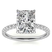Mois 4 CT Radiant Colorless Moissanite Engagement Ring, Wedding/Bridal Ring Set, Solitaire Halo Style, Solid Gold Silver Vintage Antique Anniversary Promise Ring Gift for Her