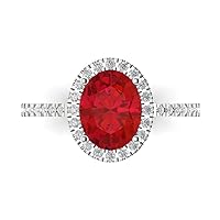 Clara Pucci 2.83ct Brilliant Oval Cut Solitaire with Accent Halo Simulated Red Ruby designer Modern Statement Ring Solid 14k White Gold