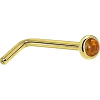 Body Candy Solid 14k Yellow Gold 2mm Genuine Citrine Saffron L Shaped Nose Stud Ring 20 Gauge 1/4