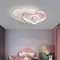 Modern Heart Shape Ceiling Fan with Light, 3-Color Smart Bladeless LED Lights, Flush Mount, 23.2x14.6x6.3 inches, Pink, for Bedroom, Living Room