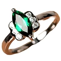 Solid 925 Sterling Silver & Natural Emerald 10x6mm Marquise Shape Fine Step Cut May Birthstone Engagement Ring for Men & Women. (Choose Your Size) |LW_GSR_0177