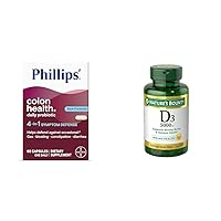 Colon Health Daily Probiotic Capsules, 4-in-1 Symptom Defense & Nature's Bounty Vitamin D3, Immune Support, 125 mcg (5000iu), Rapid Release Softgels, 240 Ct