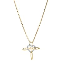 PEORA Genuine Diamond Cross and Heart Pendant for Women 14K Yellow Gold