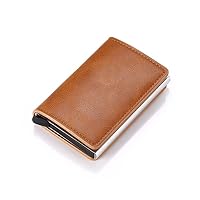 Men Smart Wallet RFID Safe Anti-Theft Holder Women Small Purse Bank ID Cardholder Metal Thin Case Black PU Leather Card Clip Bag (Color : Coffee)