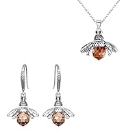 EleQueen Brown Crystals Queen Bee Earrings Necklace Item B07C85L5S8 and Item B07CTGF9K2 Bundle