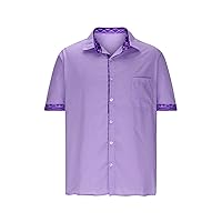 Men's Plaid Collar Dress Shirt Short Sleeve Button Down Casual Shirts Summer Vacation Beach Shirts with Pocket