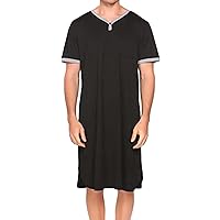 Men's Nightshirt Big&Tall V Neck Short Sleeve Nightgown Summer Soft Mid-Length Henley Sleepwear Sleepshirt