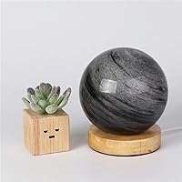 Table Lamp Wandering Planet Crystal Music Box Creative USB Rechargeable Star Shape Wooden Base Night Light Table lamp (Color : Black)