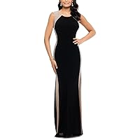 Xscape Women's One Size Long Ity Dress with Caviar Bead Sides