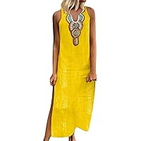 Womens Summer Sleeveless Belted Deep V Neck Long Dresses Sexy Cold Shoulder Swing A Line Long Maxi Sun Dresses