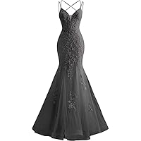 V-Neck Mermaid lace Decal Evening Dress with Thin Shoulder Straps for Women's Ball Dress