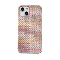 Minimalist Woven Leather Phone Case, Beige Aesthetics Case Cover for iPhone 15 14 13 12 11 Pro Max (Rainbow Woven,for iPhone 13)