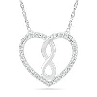 DGOLD Sterling Silver Round White Diamond Heart and Infinity interlocking necklace for women (1/6 cttw)
