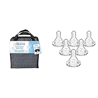 Dr. Brown's Fold & Freeze Bottle Tote, Breastfeeding Essential Cooler Bag & Natural Flow Level 2 Narrow Baby Bottle Silicone Nipple, Medium Flow, 3m+, 100% Silicone Bottle Nipple, 6 Count
