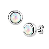 Pair of 316L Surgical Stainless Steel WildKlass Stud Earrings with Bezeled Opal