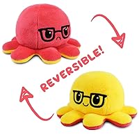 TeeTurtle - The Original Reversible Octopus Plushie - Red + Yellow with Glasses - Cute Sensory Fidget Stuffed Animals That Show Your Mood 4x4x3