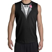 Tuxedo Muscle Tee with Pink Flower - Black