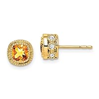 7.3mm 10k Gold Cushion Citrine and Diamond Earrings Measures 7.3x7.3mm Wide Jewelry for Women