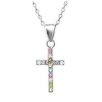 Cross Crucifix Necklace with Coloured Crystal Stones .925 Sterling Silver 39cm (15.35