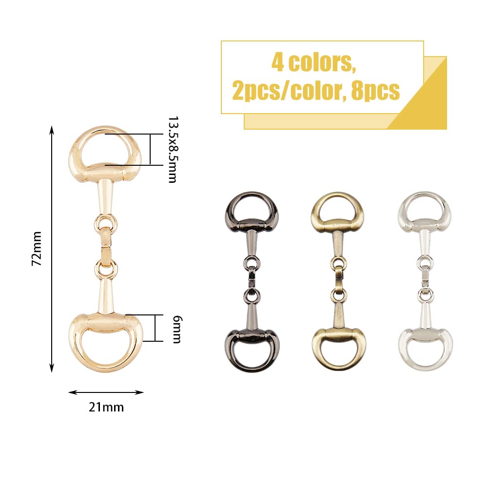 SUPERFINDINGS 8Pcs 4 Colors Alloy D Ring Snaffle Bit Buckles Horse Bit Buckle Double Bit Buckle for DIY Snaffle Bit Horse Jewelry Loafer Shoes Decoration, 72x21x6mm
