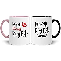 LOZACHE Mr Right and Mrs Always Right Coffee Mugs Set, Wedding Gifts for Bride and Groom, Parents Anniversary Couples Gifts Idea for Bridal Shower Engagement Valentines, His and Hers Gifts