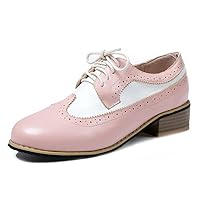 Women's Casual Flat Saddle Oxford Shoes Wingtip Lace Up Comfort Low Heel Vintage Oxfords Brogues Shoe