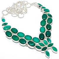 NATRYSTAL GEMS™ Emerald(Simulated) Gemstone Handmade 925 Sterling Silver Jewelry Necklace 18
