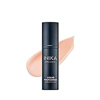 INIKA Organic Full Coverage Liquid Foundation Makeup with Hyaluronic Acid and Argan Oil, Vegan and Organic Foundation for Skin Elasticity and Plumpness, Natural Coverage, Porcelain, 30ml
