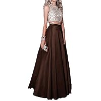 VeraQueen Women's Crystal Beaded Long Prom Dresses A Line Two Piece Formal Evening Dress