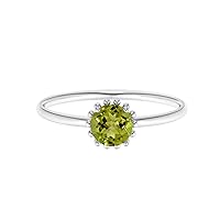 Multi Prong Set 6MM Round Green Peridot Gemstone 925 Sterling Silver Solitaire Ring