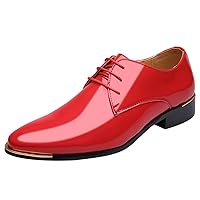Men Dress Shoes Pointed-Toe Lace-up Patent Leather Formal Shoes Classic Business Wedding Tuxedo Oxford Shoes for Men