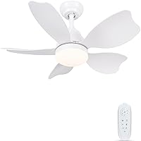 Newday Ceiling Fans with Lights, 30 inch Ceiling Fan with Light and Remote Control with 5 Reversible Blades 3 Colors Dimmable 6 Speeds Ceiling Fan for Bedroom Kitchen Dining Room, White