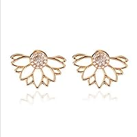 Vintage Silver Jewelry Jewelry Stud Rhinestone Lotus Earrings Double-Sided (Gold)