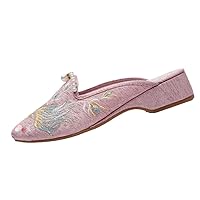 Women Pointed Toe Embroidered Slippers Ethnic Style Casual Mules Ladies Vintage Summer Dress Shoe Retro Slides