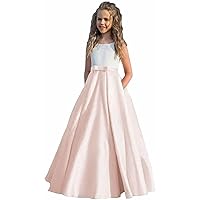 Girl's Satin Flower Girl Dress First Communion Dress Kids Wedding Ball Gowns Nude Pink